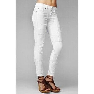 7 For All Mankind Stretch White Patchwork Denim Jeans
